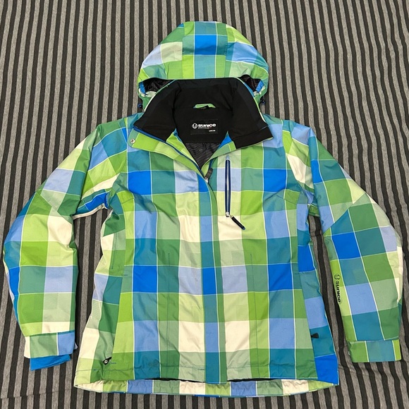 Sunice Girls Blue and Green Checkered Ski Jacket - Picture 1 of 3